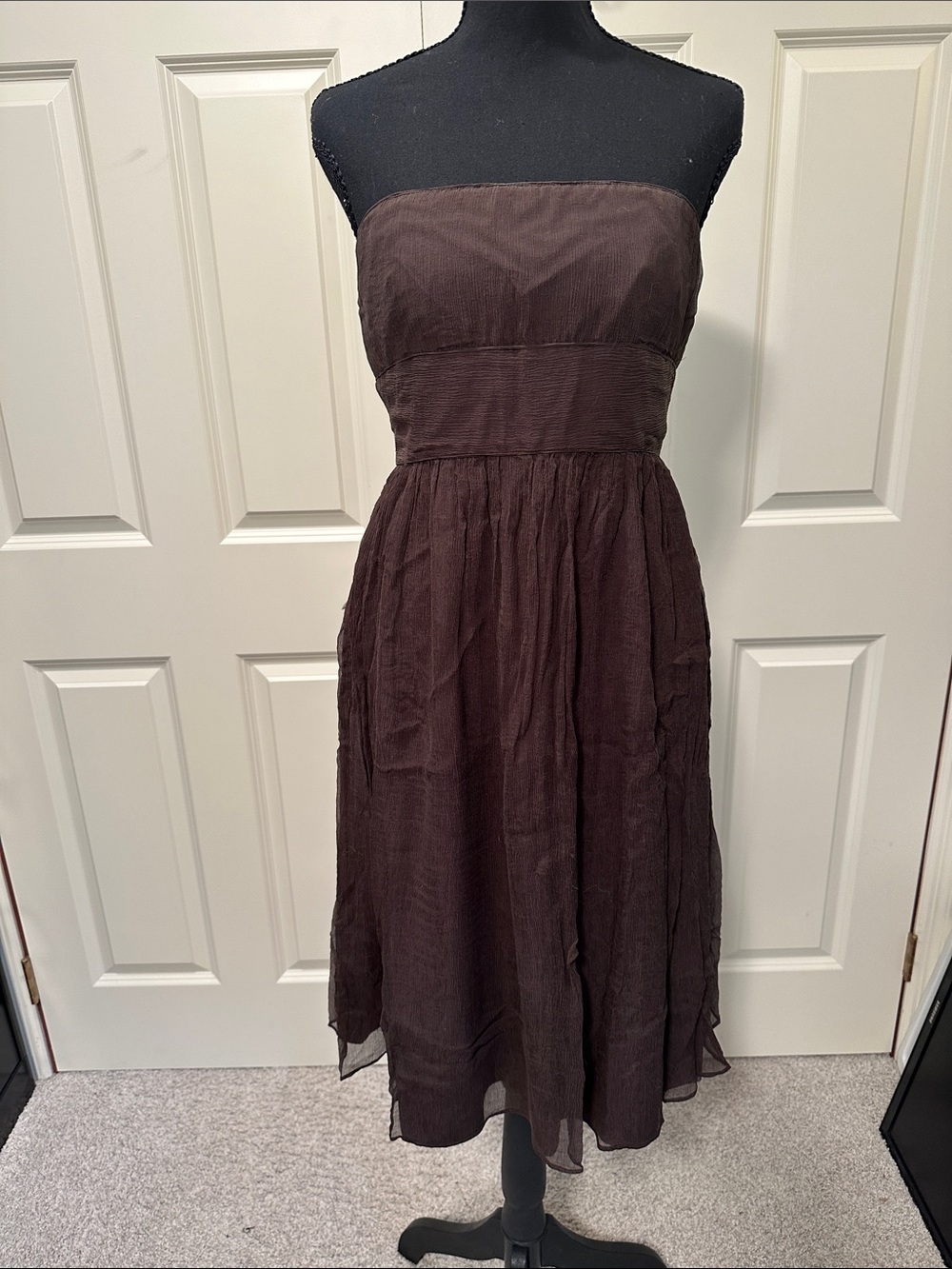 J. Crew Strapless Dark Chocolate Brown Midi Dress